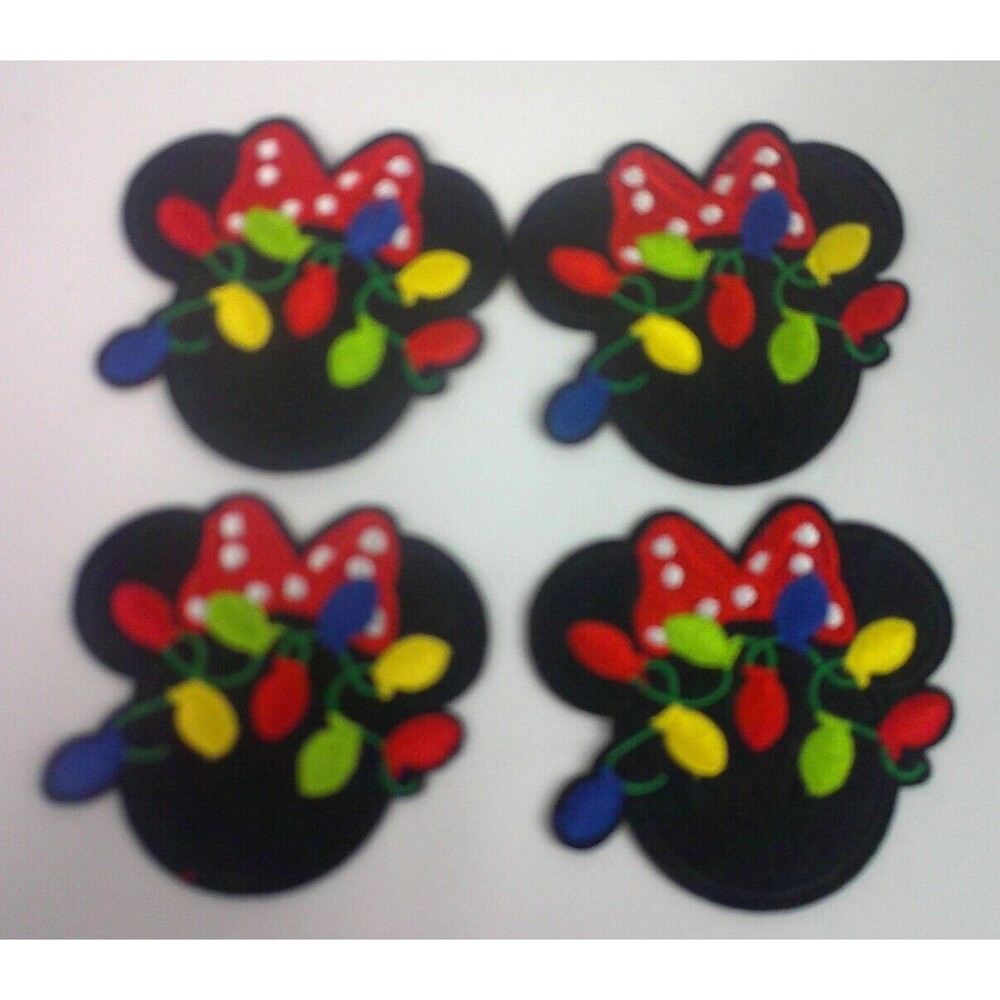 Minnie Mouse Head Christmas Lights Embroidered Iron on Patch Lot of 4 Mickey New